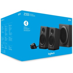 Logitech Z333 2.1 Speakers – Easy-access Volume Control, Headphone Jack – PC, Mobile Device, TV, DVD/Blueray Player, and Game Console Compatible.